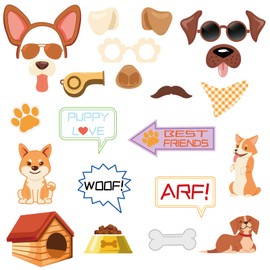 Kristin Paradise 25Pcs Dog Photo Booth Props with Stick, Puppy Theme Selfie Props, Lets Pawty Birthday Party Supplies, Pet Photography Backdrop Decorations