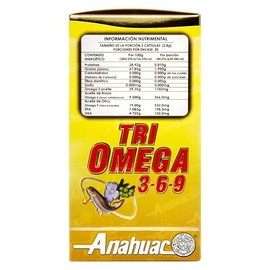 TRIOMEGA 3, 6, 9, Suplemento Alimenticio, Salud Cardiovascular, 100 capsulas, Anahuac.