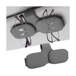 Sandfren Sunglasses Holders for Car Visor, Magnetic Leather Vehicle Glasses Hanger with 2 Clips, Auto Interior Eyeglass Mount Organizer Accessories, Universal Fit (Gray)