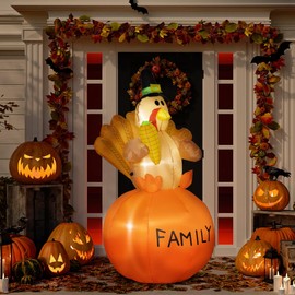 HOMCOM 4.9ft Inflatable Thanksgiving Decoration Turkey, Blow Up Outdoor LED Yard Display, Waterproof