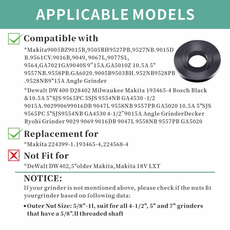 9PCS Angle Grinder Nut Angle Grinder Wrench Kit 5/8-11 Flange