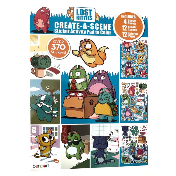 Bendon Lost Kitties Create-A-Scene Sticker Activity Pad to Color (Includes 4 Sticker Sheets, 12 Sticker Scenes, and 12 Coloring Pages)