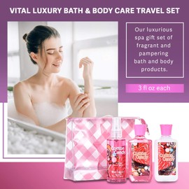 Vital Luxury Bath & Body Care Travel Set - Home Spa Set with Body Lotion, Shower Gel and Fragrance Mist (Cotton Candy)
