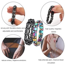 Adramata 12Pcs Magnetic Hematite Bracelets for Men Women Magnetic Therapy Bracelet Tiger Eye Rainbow Stone Beaded Bracelets Relieve Anxiety Bracelet