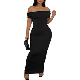 Elegant Prom Dress for Women, Formal Evening Gown, Ball Gown for Weddings & Special Events Bodycon Off Shoulder Maxi (US, Alpha, Small, Regular, Regular, Black)