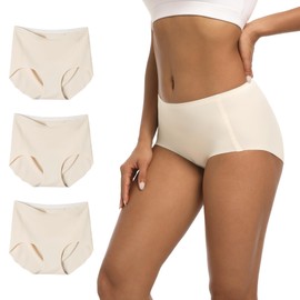 INNERSY Women's Seamless No Show Underwear High Waist Panties Invisible Light Underwear 3-Pack(Light Nude,XX-Large)