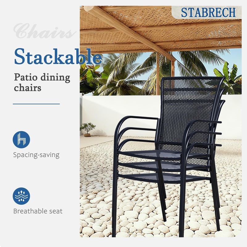 Patio Dining Chairs Set of 2, Black Stackable Outdoor Dining