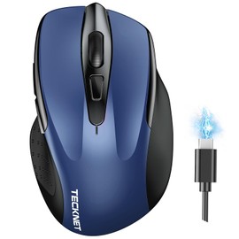 TECKNET Wireless Mouse (BT5.0/3.0 & 2.4G) Rechargeable 4800 DPI Silent Mouse 8 Buttons Bluetooth Mouse, USB A Mouse Wide Compatibility - Blue