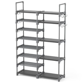 ROJASOP Shoe Rack, Shoe Storage Organizer for Closet Entryway Garage Bedroom, 8 Tier Tall Metal Shoe Shelf for 26-32 Pairs Boots & Shoes, Adjustable Shoe Stand for Small Space
