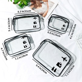 4 Pcs Clear Travel Toiletries Bag, Clear Makeup Bag TSA Approved Liquids Bags Waterproof Travel Wash Bags for Family, Men, Women (Largea, Medium, Plus Medium, Small)