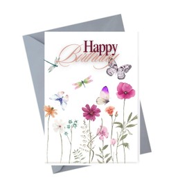 Elegant Birthday Card for Her – Floral and Butterfly Design – Pretty Birthday Card for Mum, Nan, Sister, Friend or Daughter