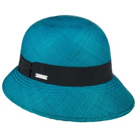 Seeberger Farletta Cloche Panama Hat Summer Hat Straw Hat Women's Hat Panama Straw Bell (One Size - Petrol), pink