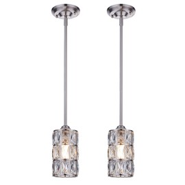 Doraimi 1 Light W4 3/4"H8 3/4" Prism Crystal Pendant with Brushed Nickel (Set of 2) Classic for Bar, Dining Room, Corridor,Living Room. LED Bulb(not Include)