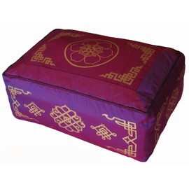 Boon Decor Meditation Cushion - Rectangular Zafu Buckwheat and Kapok Fill Wheel of Dharma Dharma Key Magenta