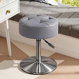 Youtanic Vanity Stool with Adjustable Height, 360°Swivel Ottoman Chair for Adults, Round Padded Makeup Stool with Stable Support for Vanity Bedroom, Bathroom, Dorm, Light Gray