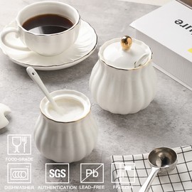 Sweejar Royal Ceramic Sugar Bowl, 12 Ounce Sugar Container with Spoon and Lid, Porcelain Salt Bowl Salt Container, Sugar Holder for Coffee Bar, Home and Kitchen(White)