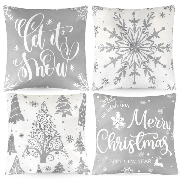 GLGHMH 4PCS Xmas Cushion Cover, Winter Snowflake Christmas Pillow Case,