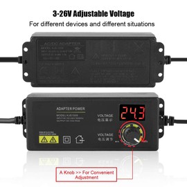 ASHATA 3-36V Wide Range Power Supply Adjustable Anti Interference Power Supply 60W 1.7A AC DC with LED Display for LCD, Router, Game Player, Camera etc.