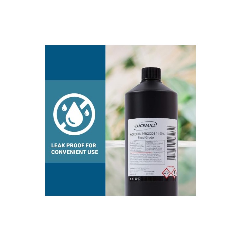 LUCEMILL Hydrogen Peroxide 11.99% Food Grade 1 Litre, Unstabilized and