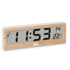 ADE Digital Radio-Controlled Clock Living Room with Temperature Display, Very Large Numbers, Easy to Read Display, Frame Made of Real Bamboo