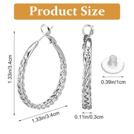 1 Paar ohrringe silber Creolen Ohrring Klobig Ohrringe Minimalistisch Silberohrringe Groß Hängend mode für Damen Frauen Mädchen Kupfer Silikon 3.4 × 3.4 × 0.3 cm