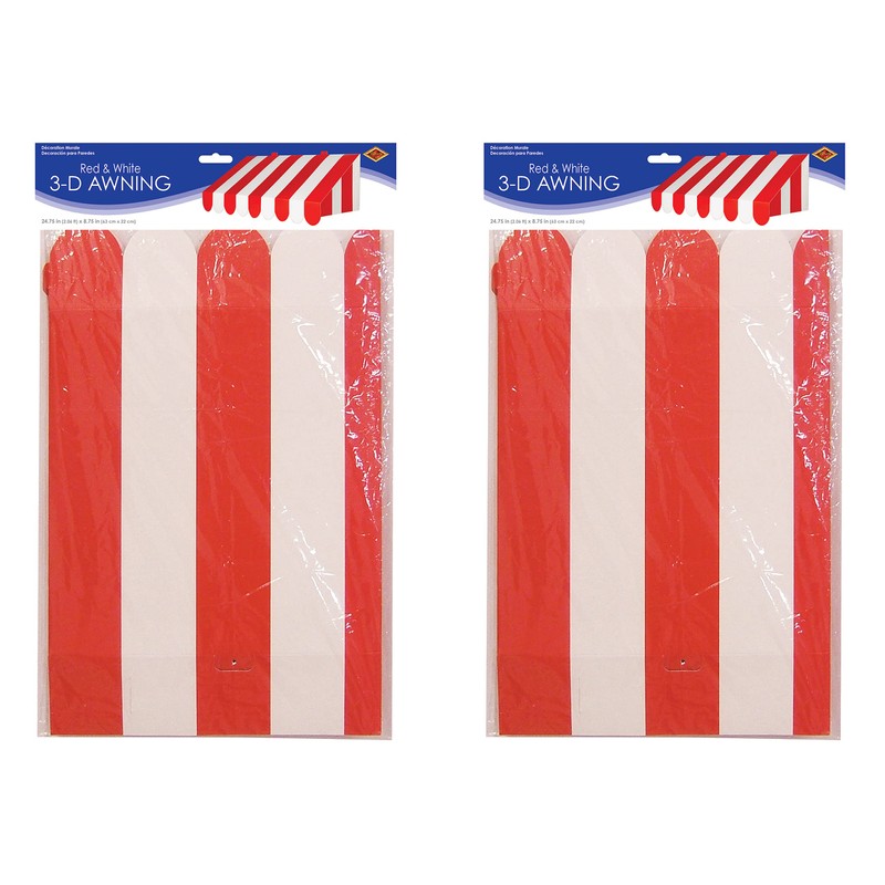 "Beistle 3D Awning Wall Decorations, 2-Count Red and White Striped