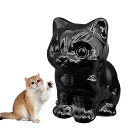 IUYYPU Natural Black Obsidian Cat Figurine – Hand-Crafted for Spiritual Protection & Feng Shui, Thoughtful Gift for Cat Lovers – Mini Decor for Home/Office & Meditation