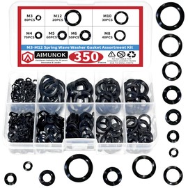 350pcs Spring Wave Washer Gasket Assortment Kit, M3 M4 M5 M6 M8 M10 M12 Wavy Wave Crinkle Spring Washers Sets, High Carbon Steel Wave Spring Washer for Screw Bolt.