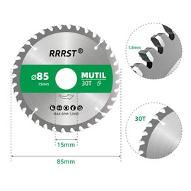 RRRST Pack of 3 Circular Saw Blades 85 x 15 mm, 30 Teeth - Multi Material Fine Cut - for Aluminium, Copper, Non-ferrous Metals, Wood, Plywood, Skirting Boards, Laminate and much more
