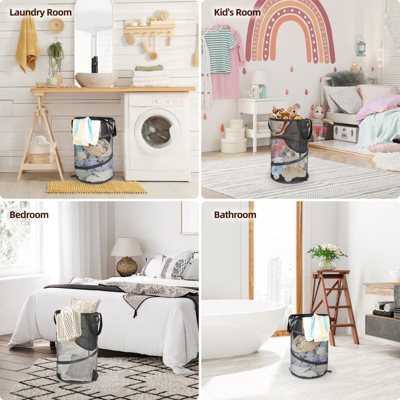 Pop Up Laundry Baskets Foldable, Mesh Washing Baskets for Laundry,Collapsible