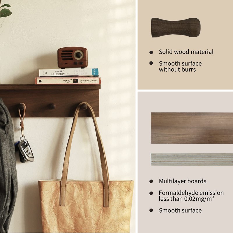 XAOHOME Entryway Coat Rack Hooks with Shelf, Sturdy Wooden Floating