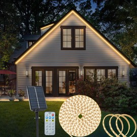 CCILAND Solar Strip Lights Outdoor, 33Ft 640 LED Waterproof Strip Lights with Remote Timer, Multimode Dimmable Outside Strip Lights for Garden Yard Party Decoration, Warm White