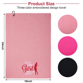 3 Pack Funny Golf Towel Embroidered Golf Towels for Golf Bags with Clip Golf Gifts for Men Women Birthday Gifts for Golf Fan, Retirement Gift (Black, Hot Pink, Pink, Elegant Style)