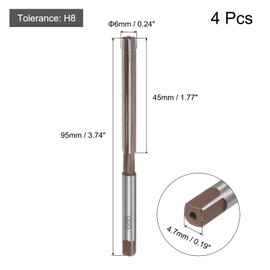 sourcing map 4pcs Hand Reamers, 6mm H8 Metric Reamer Drill Bit for Metal Wood Hole Reaming, Straight Flutes 9SiCr Alloy Steel Tool