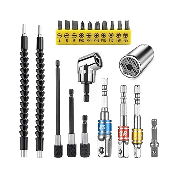 YENJO 21 PCS Flexible Drill Bit Extension Set, Include 1/2