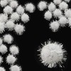 Plush Pompoms with Silver Glitter, Round Pompom, White Colour Set,