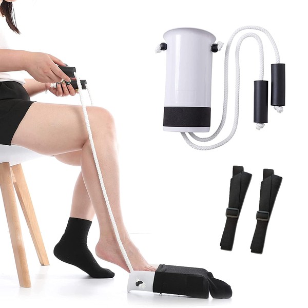 Fanwer sock aid | sock helper kit is sock assistant device for putting on socks for help seniors，with pants clips elderly assistance products，for compression socks ，white