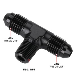 Podavelle 4AN Male Flare Tee to 1/8 NPT on Side Branch T Fitting Adapter Aluminum Black