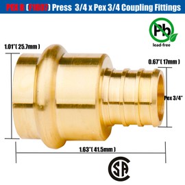 WHK 10 Pack Propress Fittings 3/4 Inch 3/4" Press Propress x 3/4" PEX Adapter Crimp Fittings Brass Coupling Connect from Cooper to Pex B Pipe（Lead-Free,copper to pex adapter 3/4)