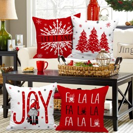 Lanpn Christmas Cushion Covers 40x40 Set of 4, Merry Christmas Xmas Winter Decorative Holiday Throw Pillow Cases 16x16 for Outdoor Indoor Farmhouse Home House Room Couch Decor (Red)