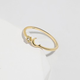 Meissa Moon and Star Cute Stacking Rings for Girls Gold Pleated Ring Pure Silver Cute Stackable Ring Friendship Rings, Gold, 6.5