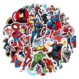 Pack of 50 Sticker Set, Children's Waterproof Stickers for Girls Boys Suitcase Skateboard Laptop Fridge Bicycles DIY Graffiti Toy Children's Birthday Party Decoration (Super Hero)
