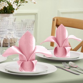 VACVELT - Paquete de 24 servilletas de satén rosa rubor, 12 x 12 pulgadas, servilletas de boda elegantes festoneadas, servilletas de mesa cuadradas, servilletas de tela de satén sedoso para