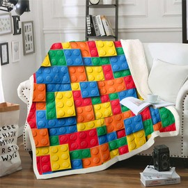 Erosebridal 3D Building Blocks Throw Blanket - 50"x60", Colorful Fleece Kids Boys Bricks Bed Blanket, Gradient Rainbow Gaming Sofa Camping Decor, Yellow Green Blue Orange Red