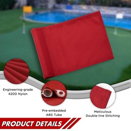 KINGTOP Golf Flag 8x6 Inch - Plain Red, 420D Nylon, Tube Inserted - Mini Practice Putting Green Flags for Yard, 6-Pack