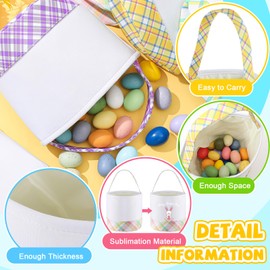 SilTriangle 5 Pieces Easter Bunny Bags Sublimation Blank DIY Baskets Heat Transfer Baskets Sublimation Bags for DIY, Decorating, Craft Gift(White,Plaid)