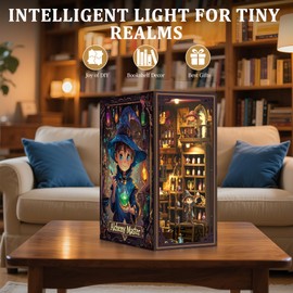 SUNNINO Book Nook Kit - DIY Miniature House Kit 3D Wooden Puzzles Doll House Book Nook Kits for Adults with LED Lights Best Gift for Teens Family Friends