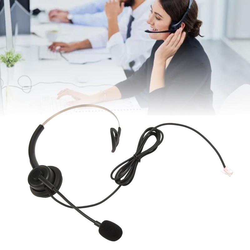Telephone Headset Single Ear Professional Noise Canceling Adjustable Wired Phone
