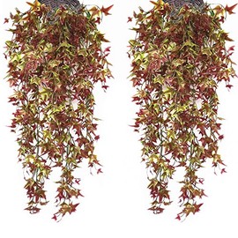 LOVENIMEN Artificial Hanging Vine, Faux Vines Ivy Leaves Outdoor Fake Hanging Plants Luxuriant Wall Hang Garland Porch Patio Arch Balcony Basket Garden Party Wedding Decorations - Red 4 pcs