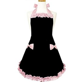 Hyzrz Cute Fashion Aprons for Women Girls Waitress Cooking Restaurant Kitchen Home Cooking Chef Bib Apron Dress Gift (Black)